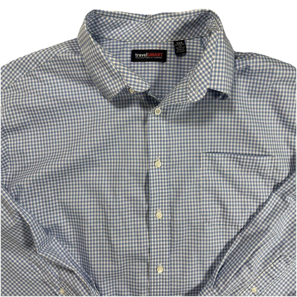 Travel Smart Roundtree & Yorke Mens 3XL Button Down Shirt Black Blue Check